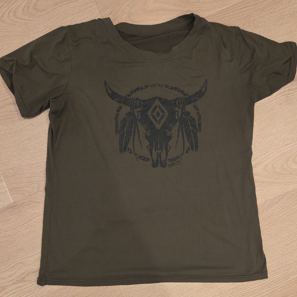 Olive Green Western Bull Graphic Short Sleeve Tee